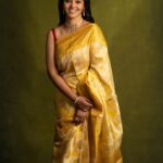 Swathishta Krishnan Instagram - SAREE is always an Epitome of FEMININITY 💛 . . . . Beautifully crafted @rajmahal_official Perfect accessories by @fineshinejewels MUAH @jiyamakeupartistry @marysbridalstudio Shot by @mikkie_photographhy