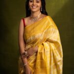 Swathishta Krishnan Instagram - SAREE is always an Epitome of FEMININITY 💛 . . . . Beautifully crafted @rajmahal_official Perfect accessories by @fineshinejewels MUAH @jiyamakeupartistry @marysbridalstudio Shot by @mikkie_photographhy