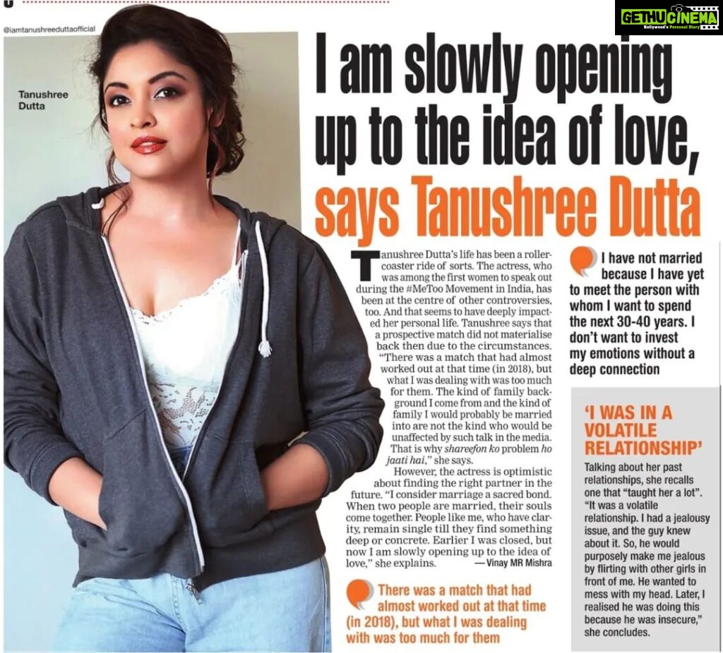 Tanushree Dutta Instagram - Today's Bombay Times article! Showing an aspect of my life almost destroyed by the vultures of Bollywood. Actors & actresses are human too and we go through our own ups & downs in our personal life. Not everyone washes their dirty linen in public. But that doesn't mean our lives are perfect. Guess that's the price for stardom that even old hag strugglers can point a finger at you & create drama for publicity!