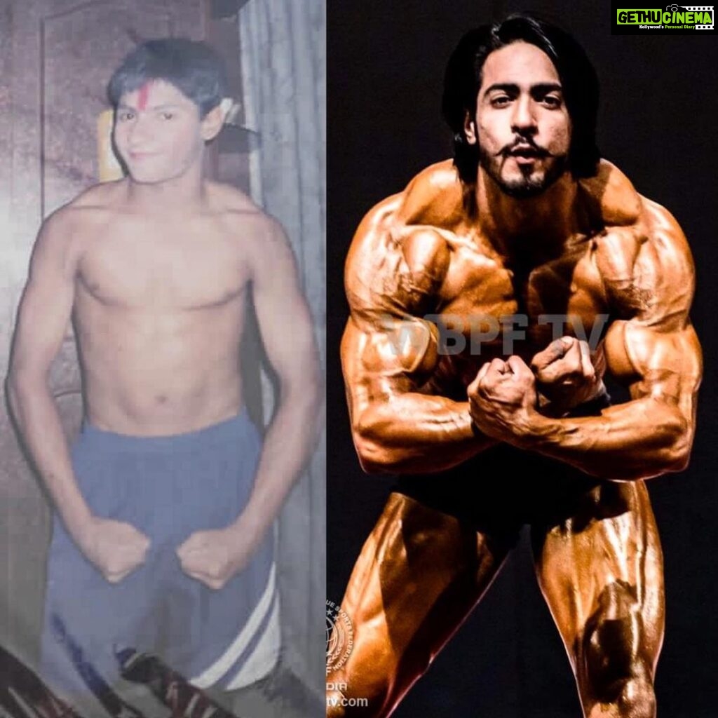 Thakur Anoop Singh Instagram - #MAJORTHROWBACK : I remember While in standard 8th, i came home performing from my school’s annual day function. With all that make up on and while changing clothes, I asked cousin to click some pictures to flaunt some gains as I had started going to gym which was then followed by a laughter! I laughed off with them in moment but deep inside it did create a crack!! From there on, I kept going to the gym, got disciplined, more ziddi and pursued against peoples opinions and 17 years later with my new found physique, confidence and winning some titles, turned life around for me!! Now I meet my cousin and guess who’s laughing now! 😜😀 #Neverquit on your DREAMS! PERIOD!!!