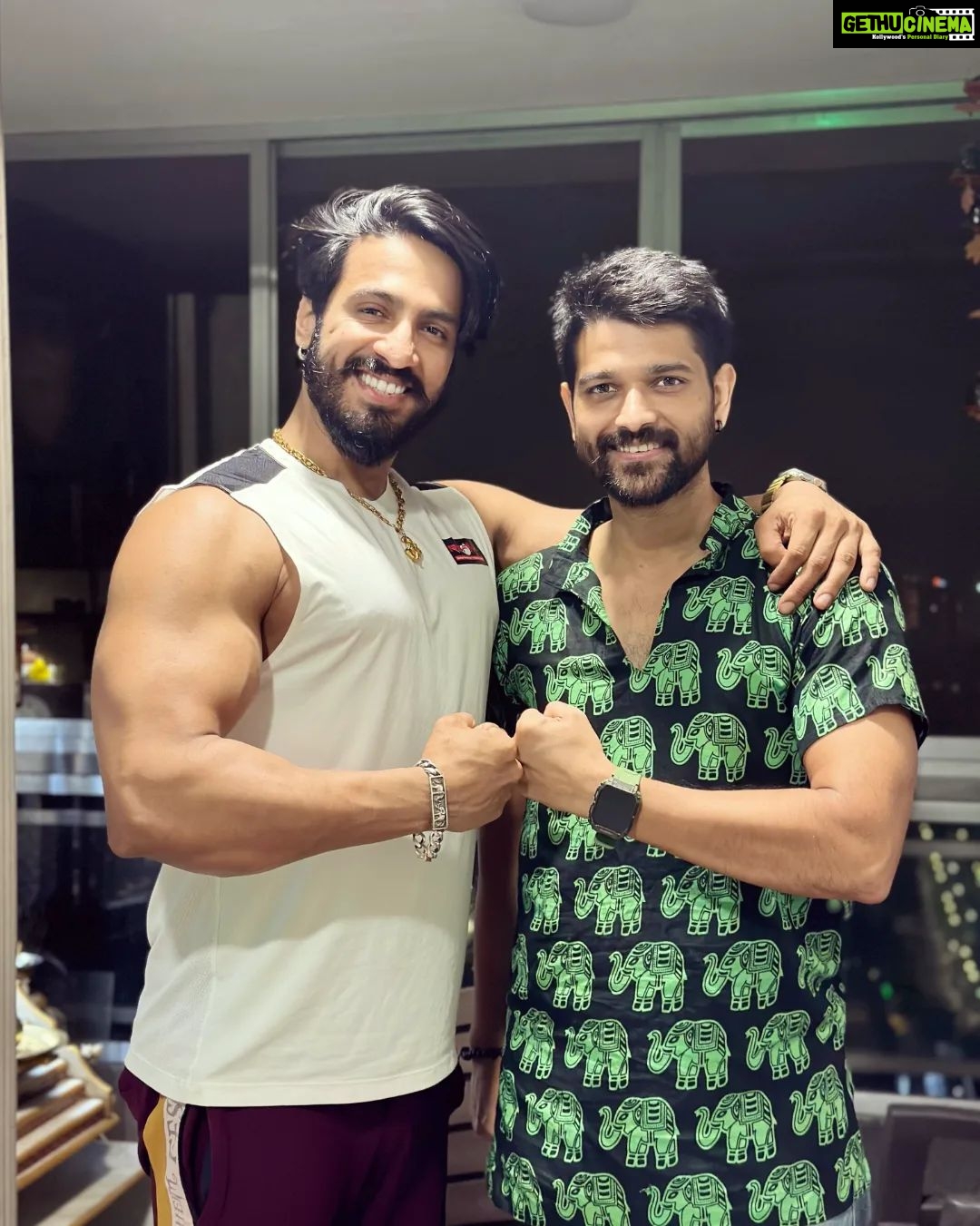 Thakur Anoop Singh Instagram - "Wherever you go your shadow follows". Its true in our case and guys meet Shadow the cutie with me and @thakur_anoopsingh . Happy to have a friend in this Industry who is always pushing me harder and who really wants me to grow at any cost. This is friendship where there is no competition but a lot of support and belief. #friendship #friends #actors #bollywood #friendshipgoals