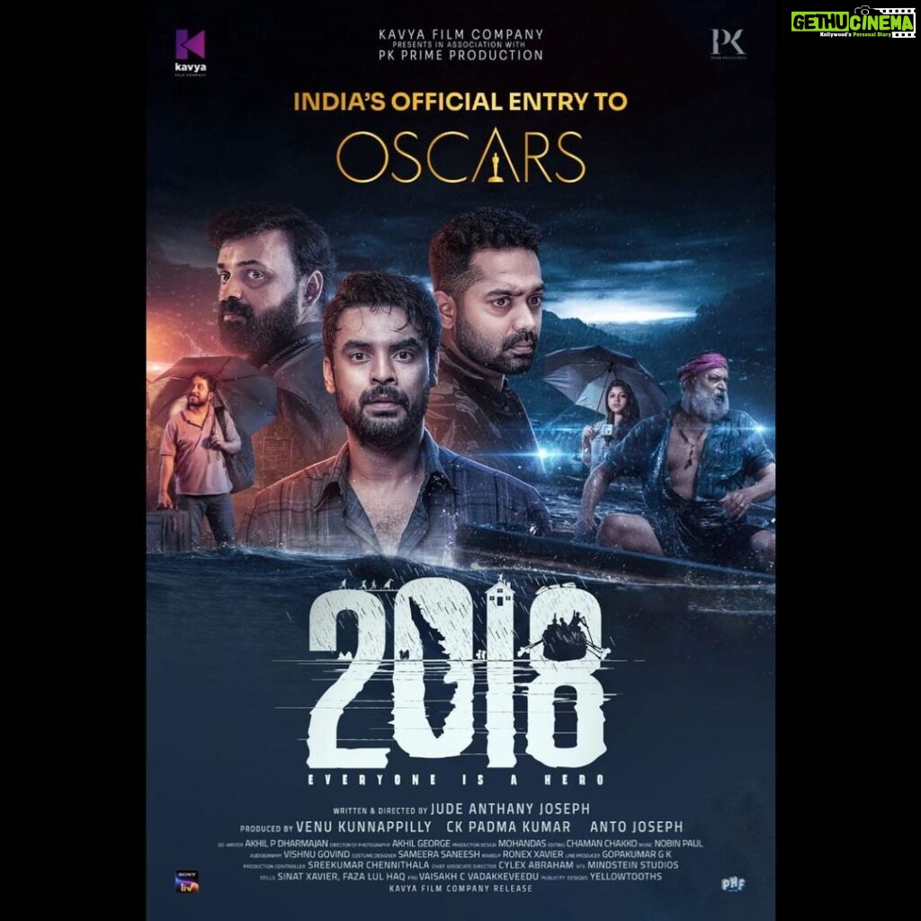Tovino Thomas Instagram - That’s two in a row. Yesterday I received an international recognition for my performance in the movie 2018. Today, the movie itself is representing India at the Academy Awards. Yes, 2018 is India’s official entry for the Oscars. Thrilled, Elevated, Excited… That’s what I’m right now. Hoping to hear “And the Oscar goes to”… Fingers Crossed…