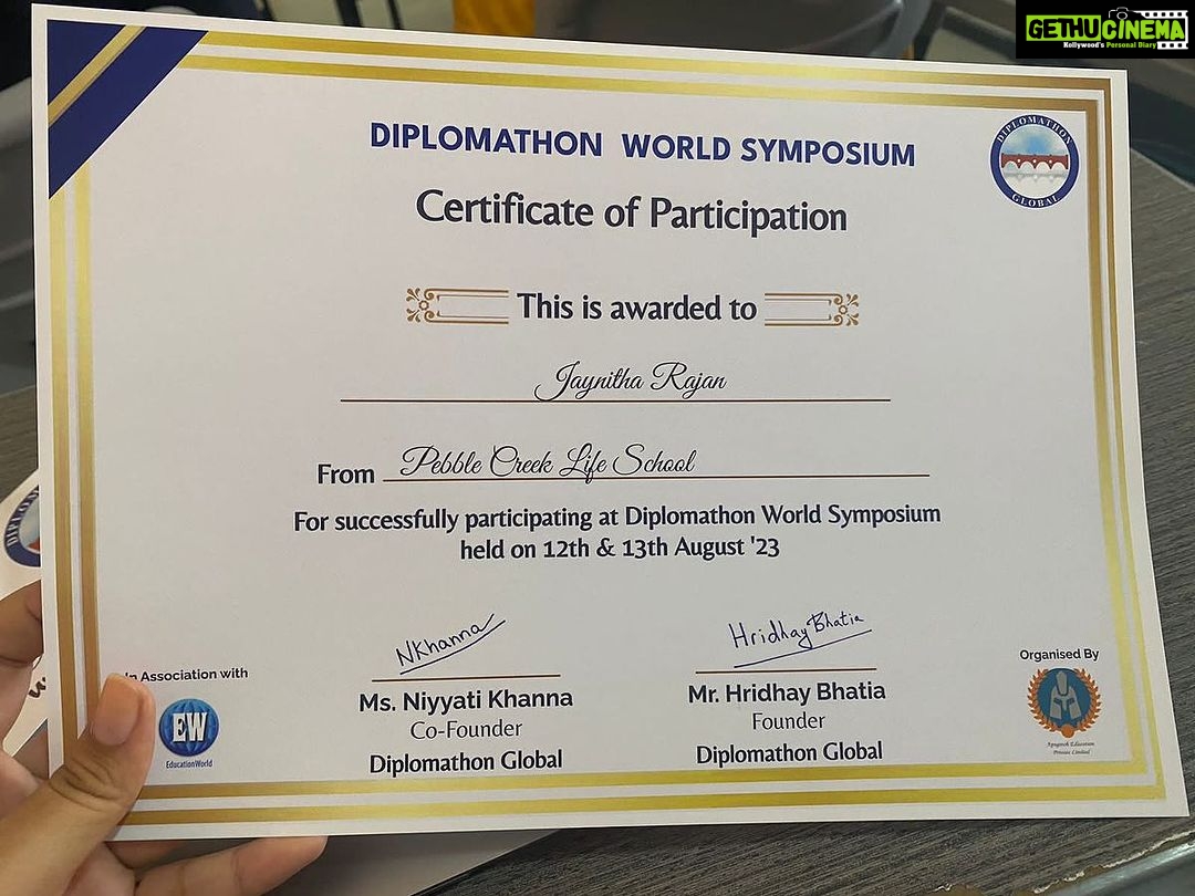 Vanitha Vijayakumar Instagram - One more crown for my baby princess.. @jaynitha_rajann …the go getter .. the dreamer .. the winner.. she attended DIPLOMATHON CONFERENCE ,she represented her school along with a few other classmates and was the delegate for malaysia…her school was selected one amongst 4 schools for the International rounds .. she will be travelling to another country from her school… DIPLOMATHON™ is a high impact learning platform for school students to participate and reinvent the Diplomat within. DIPLOMATHON™ is a Student Conference series which aims at providing a one stop learning module on International Relations, Geo – Politics, Public Policy, Public Speaking & World Affairs along with for the first time ever, A reproduction of Global Organisations which reflect the overall Global Diplomacy portrait, including the BRICS, SAARC & avant-garde moots. #diplomathonworldsymposium #diplomathonglobal #diplomathon #proudmom
