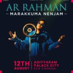 A. R. Rahman Instagram - The good news that I’ve been waiting to give you all! I’m performing at home, Chennai, on the 12th of August at Adityaram Palace City, ECR Chennai! Your infinite love for our concerts is truly appreciated! Booking Link: https://actcevents.com/marakkuma-nenjam-ar-rahman-live/ @actc_studio @actc_events @marakkumanenjam2023 @aasett_digital @orchid_productionns @insider.in @bookmyshowin @btosproductions Chennai, India
