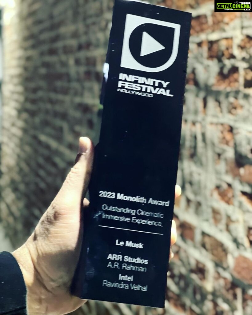 A. R. Rahman Instagram - #lemuskcinematicsensoryexperience wins outstanding cinematic immersive experience at the infinity festival #monolith creative award!!!!! EPI Los Angeles, California