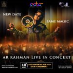 A. R. Rahman Instagram - Chennai! Thank you for being so kind and patient with us! The new date for our show is the 10th of September! Use the same tickets and join us for this very special evening! @actc_events @aasett_digital @orchid_productionns @BToSproductions #arrahman #arrlive #liveinchennai #MarakkumaNenjam #30YearsofRahmania Chennai, India