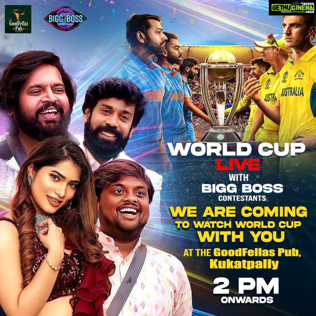 Aata Sandeep Instagram - See you all @thegoodfellashyd ❤️✨ Location : The GoodFellas Pub, Kukatpally Y Junction, Above Kia Showroom, Hyderabad We are coming to watch World Cup live with you all😍 Team India💪🏻 🏏 @tastyteja @aata_sandeep @bholeofficial1 #worldcup #biggboss #india #indiancricketteam #worldcup2023 #teamindia #subbu #subhashree #tastyteja #aatasandeep #bholeshavali #biggboss7 #biggboss7telugu
