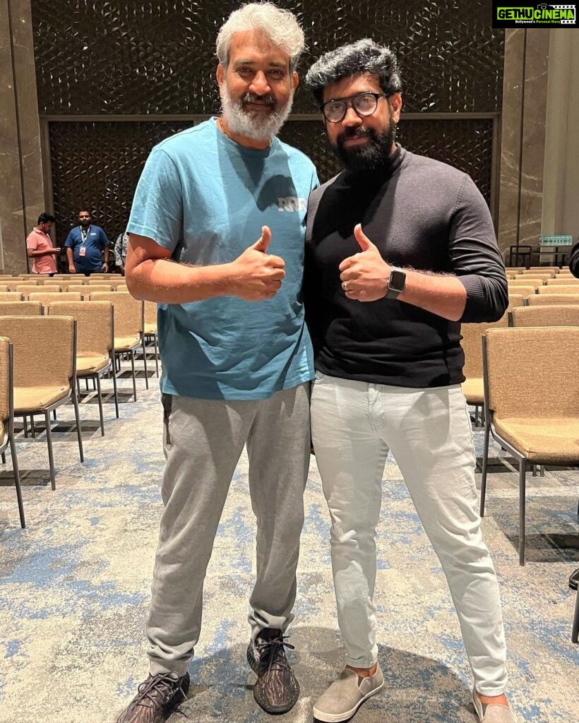 Aata Sandeep Instagram - Working With My “INSPIRATION” @ssrajamouli Sir For Pre Release Event of World’s Prestigious Project #RRR Big Day❤️ #19thMarch2022 #Benguluru MOST MEMORABLE DAY IN MY LIFE. JW Marriott Bengaluru Prestige Golfshire Resort & Spa