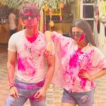 Abhishek Kumar Instagram - Happy holi #Abhisha #Jasrik @isha__malviya ♥️
