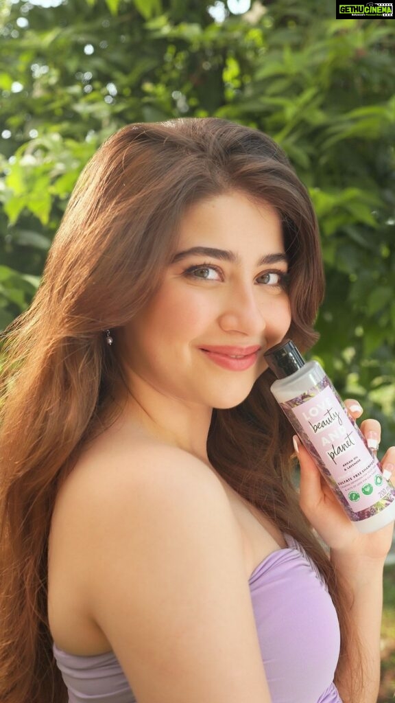 Aditi Bhatia Instagram - 💜 Say goodbye to frizzy hair and hello to smooth, shiny locks with Love Beauty and Planet’s Argan Oil and Lavender Shampoo and Conditioner.🌿 Embrace the magic of 100% Moroccan Argan Oil and Fresh French Lavender for the hair of your dreams. ✨ This sulphate and paraben free range gives me smooth, frizz-free hair that I can’t resist flaunting. 💁‍♀️ I am head over heels in love with this hair care combo!💜 #AD #LoveBeautyAndPlanet #SulphateFree #Haircaregoals #hairstyle #haircare #hairroutine #frizzfree #naturalhair