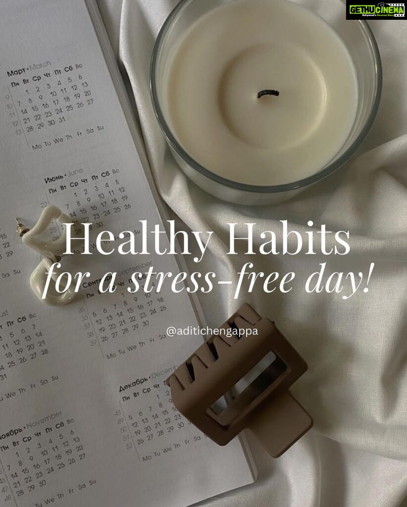 Aditi Chengappa Instagram - Double tap if you can follow these ✨ Simple habits that can reduce your stress levels 😇 : : : #stressfree #wellnesstips #selfcare #healthymind #growthmindset #healthylifestyle #goalsetting #planner #wellnesscoach Berlin, Germany