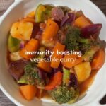 Aditi Chengappa Instagram – This is a beginner friendly recipe 😇 
As the weather gets colder, you’re definitely going to need an immunity boost 💪 I love making this simple curry that can be eaten as a soup or with rice 😊 
It is vitamin rich (especially in Vit C ) so it’s the perfect immunity boost ✨

Ingredients: (serves 2) 
Olive oil for cooking
2 heaped tsp cumin seeds 
grated ginger + garlic 1 tbsp 
red onions
bell peppers 
brocolli 
carrots 
sweet potato 
potato 
and any other vegetable you’d like to add! 
1 whole fresh tomato pureed 
3 tbsp tomato paste 

Method: 
Saute the cumin seeds till they’re warm brown and fragrant, add onions, ginger, garlic and bell peppers. Toss till blistered and then add tomato puree + paste. 
Stir in and drop all your vegetables( if you want to save time, you can pressure cook the broccoli,carrots and potatoes before hand like i did). Add sufficient water (depending on how much gravy you want) and cook with the lid on. 
Once your vegetables are cooked, it’s ready to serve 😍
:
:
:
:
:#asmrcooking #asmr #recipe #veganrezepte #veganrecipes #curryrecipes #healthyrecipes #healthyeating #selfcare Berlin, Germany