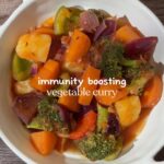 Aditi Chengappa Instagram - This is a beginner friendly recipe 😇 As the weather gets colder, you’re definitely going to need an immunity boost 💪 I love making this simple curry that can be eaten as a soup or with rice 😊 It is vitamin rich (especially in Vit C ) so it’s the perfect immunity boost ✨ Ingredients: (serves 2) Olive oil for cooking 2 heaped tsp cumin seeds grated ginger + garlic 1 tbsp red onions bell peppers brocolli carrots sweet potato potato and any other vegetable you’d like to add! 1 whole fresh tomato pureed 3 tbsp tomato paste Method: Saute the cumin seeds till they’re warm brown and fragrant, add onions, ginger, garlic and bell peppers. Toss till blistered and then add tomato puree + paste. Stir in and drop all your vegetables( if you want to save time, you can pressure cook the broccoli,carrots and potatoes before hand like i did). Add sufficient water (depending on how much gravy you want) and cook with the lid on. Once your vegetables are cooked, it’s ready to serve 😍 : : : : :#asmrcooking #asmr #recipe #veganrezepte #veganrecipes #curryrecipes #healthyrecipes #healthyeating #selfcare Berlin, Germany