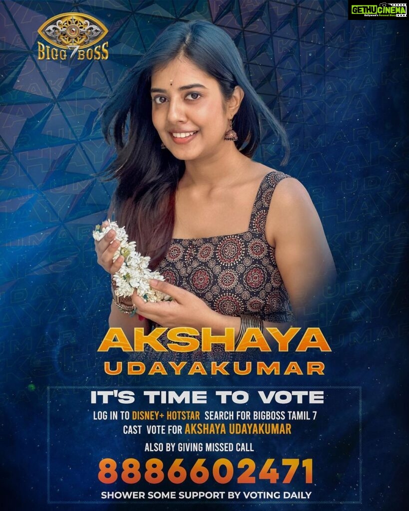 Akshaya Udayakumar Instagram - Do vote akshaya everyday on Disney+ Hotstar and also by giving missed call to 8886602471 https://t.ly/BcxZ7 - Link to Give missed call directly Let's keep Akshaya's game on Big boss more interesting in upcoming times keep voting 💪♥️