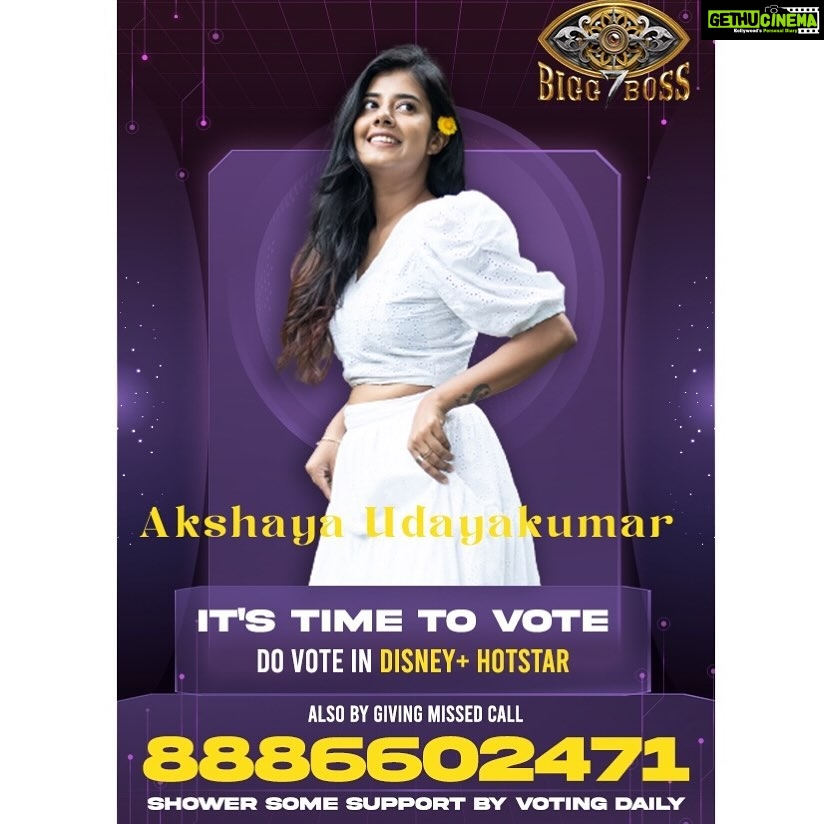 Akshaya Udayakumar Instagram - It’s time to vote Do vote in Disney + hotstar Also by giving missed call 8886602471 Shower some support by voting daily