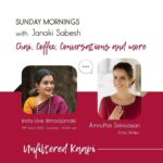 Amrutha Srinivasan Instagram – Tune in on Sunday, 28th June at 11am for some Unfiltered Kaapi and kadhaigal with us :) This is going to be a casual conversation. Breezy. Fun. And I’ll be myself with the phenomenal @maajanaki ! Can’t wait :)