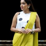 Ananya Instagram - Never been a blank canvas. Styling : @amritha_lakshmi___ @styledby_al_ Mua : @sreegeshvasan_makeupartist 📸@sajeevchandran_photography_ Touching : @portraits_by_shone Outfit : @wesnikfashion Jewellery : @goodwillcollectionskerala #saree #fusion #ananya #yellow #fashion #picofday