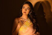 Anushka Sen Instagram - Palat moment 😛💕 . Makeup by me 📸 @miteshsphotography Jewellery @anaqajewels Outfit @madzinlabel Styled by @shreejarajgopal