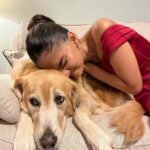 Anushka Sen Instagram - cuddles with my cutie 🐶✨💜🥰