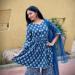 Avani Modi Instagram - Hello bluetiful….! 💙 Grab one of these most beautiful peplum Skirt sets specially curated for you! S4u launches **PEPLUM FANCY** Fabric: cotton Outfit @s4u_by_shivali Dealer @tarika_textiles Featuring: @avanimodiofficial Photography : @yash_modi_99 Camera : @mr______kartik Green City - Gandhinagar