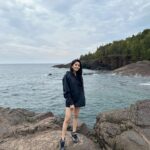 Ayli Ghiya Instagram - When you brother’s hoodie fits you like a dress😂😂😂 #cliffdiving #aftereffects Black Rocks of Lake Superior