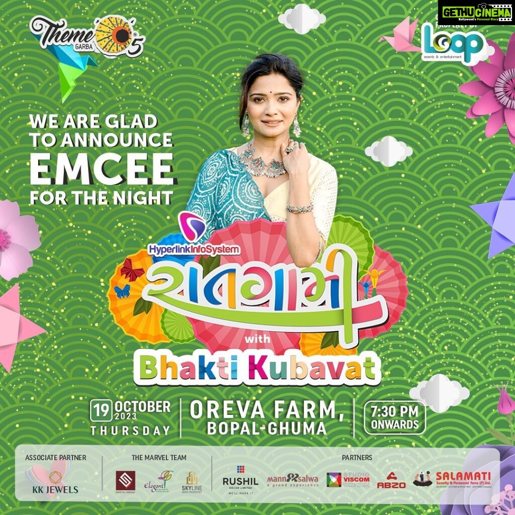 Bhakti Kubavat Instagram - We Are Glad To Announce EMCEE For The Night @bhaktikubavat Theme’O’5- Raatgami 2023, 19th October at Orvea Farm, Bopal-Ghuma Themeo5garba | Themeo5 | navratri2023 | navratrifestival | ahmedabad | garba