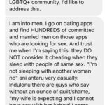 Chinmayi Instagram – TIL Hundreds of men married to women are on dating apps to have an affair with LGBTQ men. 

It is still cheating. It is amazing how so many men have such amazing different rules for themselves.