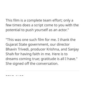 Denisha Ghumra Instagram - Here is to Dreams coming true ❤️
.
Congratulations to the entire team. Our film BHARAT MARO DESH CHE has recieved 6 State awards🤍
.
I am grateful to @cmogujarat @shani.bhavin @ikrishnashah @sanjayshahjackey @harshipasha 
.
Thank you so much @vaishali.rathod25 for this article ❤️
.
#bharatmarodeshche #stateawards #bestactress #bestdirector #womenempowerment #nomadictribes #indiaismycountry #gujaratifilm #denishaghumra