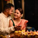 Devoleena Bhattacharjee Instagram - From Us to you all a very happy Diwali. 🪔🪔🪔 #shubhdeepawali Makeup & Hair - @makeup_by__shraddha Clicked by @fashion_btphotography #deepavali #diyas #lights #sweets #festive #couple #firstdiwaliaftermarriage❤️ #blessedlife #staysafe Mumbai, Maharashtra