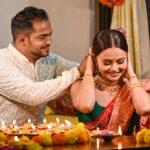 Devoleena Bhattacharjee Instagram - From Us to you all a very happy Diwali. 🪔🪔🪔 #shubhdeepawali Makeup & Hair - @makeup_by__shraddha Clicked by @fashion_btphotography #deepavali #diyas #lights #sweets #festive #couple #firstdiwaliaftermarriage❤️ #blessedlife #staysafe Mumbai, Maharashtra