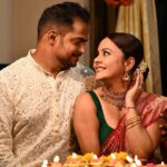 Devoleena Bhattacharjee Instagram - From Us to you all a very happy Diwali. 🪔🪔🪔 #shubhdeepawali Makeup & Hair - @makeup_by__shraddha Clicked by @fashion_btphotography #deepavali #diyas #lights #sweets #festive #couple #firstdiwaliaftermarriage❤️ #blessedlife #staysafe Mumbai, Maharashtra