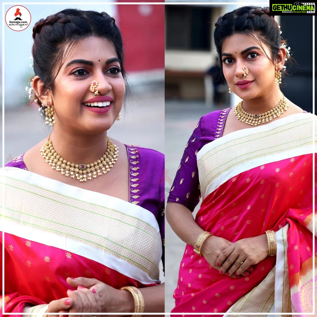 Dhamnashree Kadgaonkar Instagram - अभिनेत्री धनश्रीचा सुंदर साज 😍 #dhanshreekadgaonkar #tuchalpudha #shilpi #navrtari #itsmajjaexclusive #itsmajja