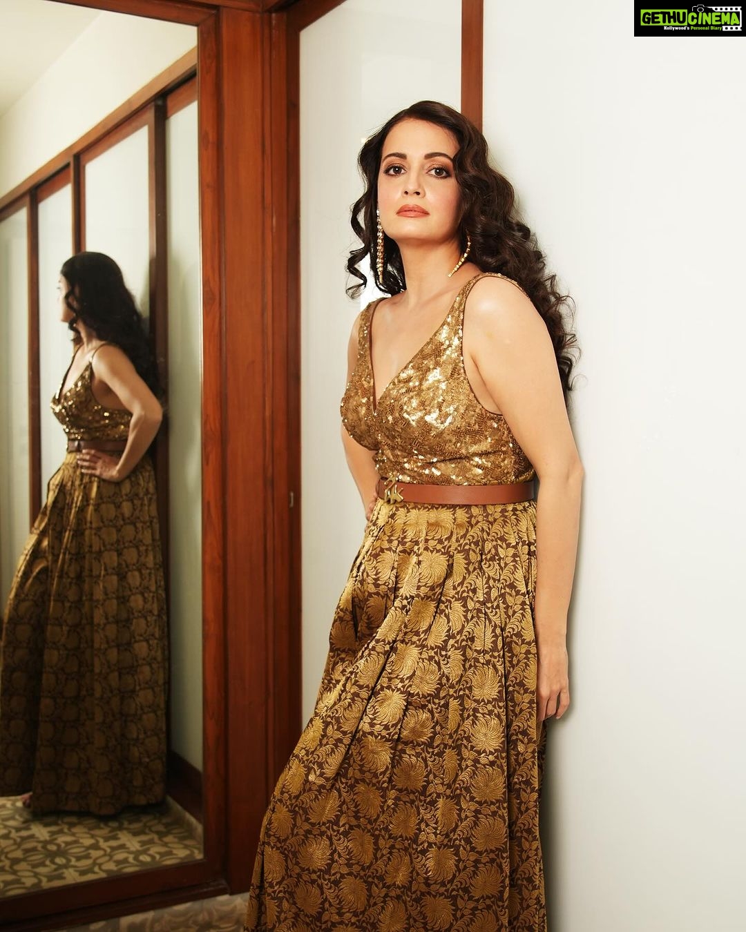 Dia Mirza Instagram - Celebrating the power of cinema to unite, to spread love and truly uplift our lives π― Thank you @mumbaifilmfestival @anupama.chopra @priyankachopra @_iiishmagish for a spectacular opening night β€οΈ We chose to wear the "Rudraksha" jumpsuit which is a fusion of tradition and modernity, drawing inspiration from the rich heritage of handwoven brocades, silk weaves and textiles from Banaras. It represents luxury by blending traditional textiles into contemporary design. The jumpsuit is in a colour palette of gold, ebony, grey, and copper, which are enhnaced through intricate embroidery techniques such as aari, dori, tikki, and zardozi by @ritukumarhq @amrishpkumar ππ» Jewellery courtesy @mahesh_notandass Make up @__seharkhan__ Hair @lakshsingh__ Photos @anups_ Managed by @exceedentertainment #JioMamiMumbaiFilmFestival2023 #VocalForLocal #HandcraftedInIndia #MadeInIndia Mumbai, Maharashtra