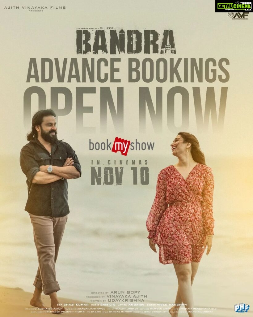 Dileep Instagram - Book your tickets to meet Aala..! Advance bookings for Bandra is open now 🙏 #Bandra in theaters on November 10 @bandra_movie @dileepactor @tamannaahspeaks @imarungopy @ajithvinayakafilms udayakrishna_ @samcsm @vivek__harshan @shajikumarofficial @renganaath @thedinomorea @rajveerankursingh @darasingkhurana @lenaasmagazine @inst.prasanna @anbariv_action_director @ram_parthan @ranjithambady pravn_vrma @sarathkumar2222 @johnjeromepattroppy @prince0666_ @Itsmearomal #BinduSajeev @shankar.mahadevan @nakshathra.santosh @rodegautam @b.muralikrishna_ @ajeesh_dasan_ @yazin_nizar @pavithra.chari @sarthak.kalyani @santhosh.varma.5 @_shwetamohan_ @kapilkapilanmusic @vinayaksasikumar @_siddiquelal_ @i_am_ashik_347 @didwinbabu @prosabari_17 @vichu_369 @anand_rajendran_ar @anoop_sundaran @sujith_govind @saregamamalayalam #dileepactor #dileep #janapriyanayakan #actordileep #tamannaahspeaks #imarungopi #ajithvinayakafilmspvtltd #udayakrishna #shajikumarofficial #samcsmusic #vivekharshan #renganaath #ramparthan #ranjithambady #pravnvrma #avf #comingSoon