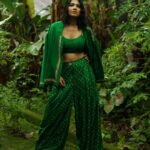 Divya Prabha Instagram - संस्कारी . @divya_prabha__ looks stunning in our green jacket set. The jacket is highlighted with embroidery with a beautiful lace crop top and bandhini trousers . Photographed :@jaisonmadany Videography: @abishek_ps Styled by: @sandra_resmi MUA: @anusha__anoop Wearing:@saltstudio . #greenbandhani #green #greenjacket #greenbandhiniset #handembroidery #jackets ethnic #lacecrop #croptop #elegantattire #aesthetic #elegance #divyaprabha #saltstudio #bestboutiqueinkochi