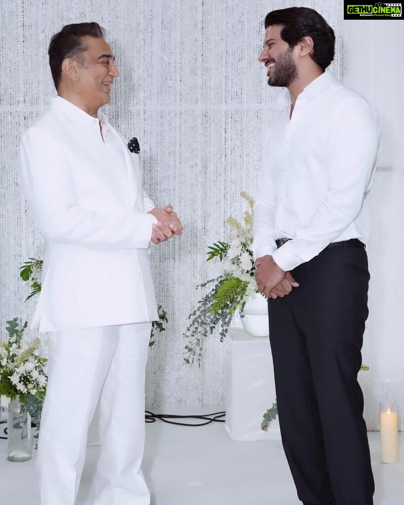 Dulquer Salmaan Instagram - Wishing @ikamalhaasan sir the happiest birthday ! Thank you for having me at your birthday celebrations and I cannot wait to begin our film ! #HBDKamalSir #ThugLifeTheFilm #Learningfromthemasters #Blessed