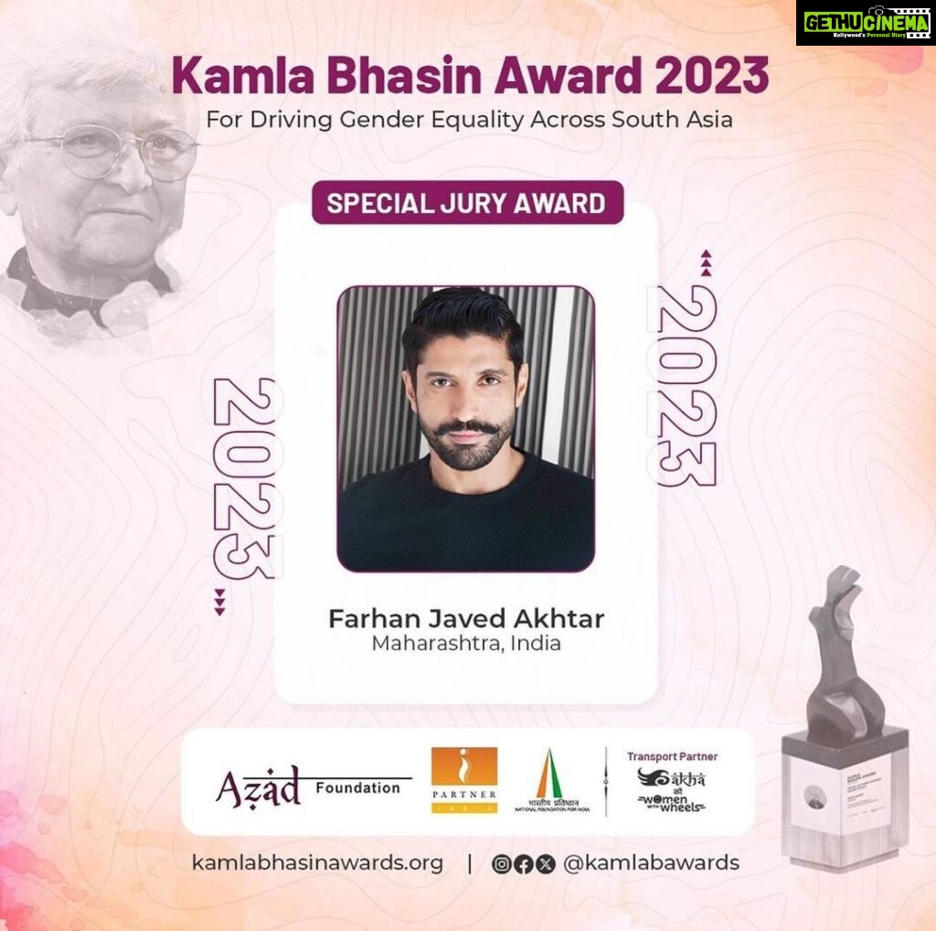Farhan Akhtar Instagram - Thank you to the jury of the #KamlaBhasinAwards. This is not so much an honour as it is a reminder of a responsibility and a mission to encourage change in the minds and hearts of young men. We all at MARD are further motivated to continue spreading awareness about gender equality and an end to violence against women. 🙏🏽♥️ @therealmard @unwomenindia @populationfoundationindia @heforshe @anuragrao