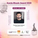 Farhan Akhtar Instagram – Thank you to the jury of the #KamlaBhasinAwards. 
This is not so much an honour as it is a reminder of a responsibility and a mission to encourage change in the minds and hearts of young men. 
We all at MARD are further motivated to continue spreading awareness about gender equality and an end to violence against women. 
🙏🏽♥️ 

@therealmard @unwomenindia @populationfoundationindia @heforshe @anuragrao