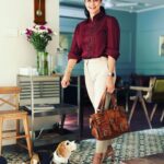Gul Panag Instagram - You know when you walk in home and you’re greeted by the husband saying you look nice and you’re shocked and you look down at your dog ( Gina) smiling in disbelief, and HE takes a picture ? THAT! For those of you who follow our fitness camaraderie ( more like war) you know he’s my biggest critic.🙄 And to hear something nice from him- catches me off guard. Because it’s rarer than a blue moon. Also, a special shootout out to my friends @antaratma.in for making me these amazing shirts ( I have this in black, white, sage and maroon). Breathable in this humid weather and oh so Boss Lady. Big thanks to @keeratkular for getting the Roxanne back in the game . And last but not least - big thanks to me for being consistent. 😅