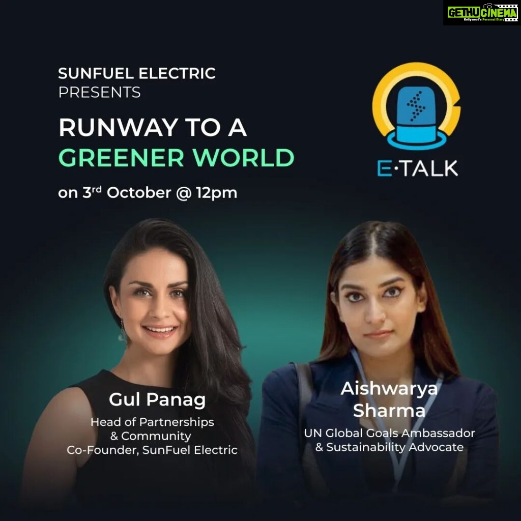 Gul Panag Instagram - Join us tomorrow at 12 PM for an electrifying Instagram Live session! Catch @gulpanag, our Head of Partnerships and Community at SunFuel, in conversation with @figuramoda, UN Global Goals Ambassador and Sustainability Advocate. 🌏 They'll be unraveling ideas around the runway to a greener world. Don't miss this sustainable rendezvous! #SunFuelElectric #livesession #sustainability #ev #evusers #ecotalk
