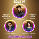Haricharan Instagram – 16 Days To Go 
We Are Ready!! Are you?

London & Birmingham!!
GRAB YOUR TICKETS SOON !! 

Will catch you Alll Live on October 20th, Friday
Along with 
Shweta Mohan Haricharan and Me 
To share with You all the fun we have planned for you. 🤗🤗

Join us Also On All These Pages 
UKEventLife 
https://www.facebook.com/UKEventLife/ TutorsvalleyMusic 
https://www.facebook.com/TutorsvalleyMusic/
lankasri.com Lankasri News 
https://www.facebook.com/lankasrinews/
IBC Tamil Radio IBCTamil.com IBC Tamil TV
https://www.facebook.com/radioibctamil/

TICKET LINKS BELOW 
https://www.ukeventlife.co.uk/event-details/24/Tour_23
———————
https://www.ticketmaster.co.uk/vijay-yesudas-shweta-mohan-haricharan-bennet-london-05-11-2023/event/36005F01D2FD264E
—————————————————
https://troxy.co.uk/event/vijay-yesudas-shweta-mohan-haricharan-bennet-and-the-band/
——————————————
https://www.ticketmaster.co.uk/vijay-yesudas-shweta-mohan-harricharan-birmingham-04-11-2023/event/1F005F0E9B403C0D?brand=theatresonline&irgwc=1&awtrc=&camefrom=CFC_BUYAT_1299588&ircid=7559