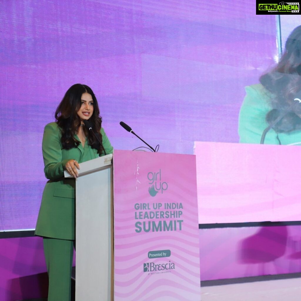 Harnaaz Kaur Sandhu Instagram - 🌟 “You and I, we believe in change. And that’s why we’re here today.” These empowering words from Miss Universe 2021 and menstrual health advocate, Harnaaz Sandhu, marked a triumphant close to the Girl Up India Leadership Summit. Champions like her make a gender-just future not just a dream, but a reality we’re actively building. Her action and advocacy to end period poverty are an unwavering source of inspiration for the 450+ youth leaders who came together at the Summit on October 8. Thank you, Harnaaz, for joining us on our mission to build a more inclusive future ❤ #GirlsSteer #Future2030 #GirlUpIndia