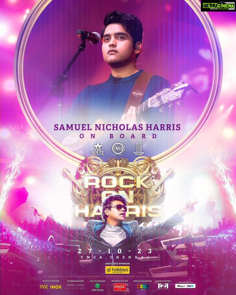 Harris Jayaraj Instagram - Welcome onboard @samuelnharris 🤩🎶 “ROCK ON HARRIS - Live In Concert, Chennai” 🎸 27/10/2023 at YMCA Nandanam Book your Tickets NOW @insider.in (Link in bio) 🎫 @jharrisjayaraj @noiseandgrains @therouteofficial @fortunee_studios @jagadish_palanisamy @karya2000 @itisveer @itssuryakumar_sk @gtholidays.in @pvrpictures @chai_kings @cocacola_india @fifthanglestudios @gangmedia_offl @rent2rig #RockOn #HarrisJayaraj #NoiseandGrains #Chennai