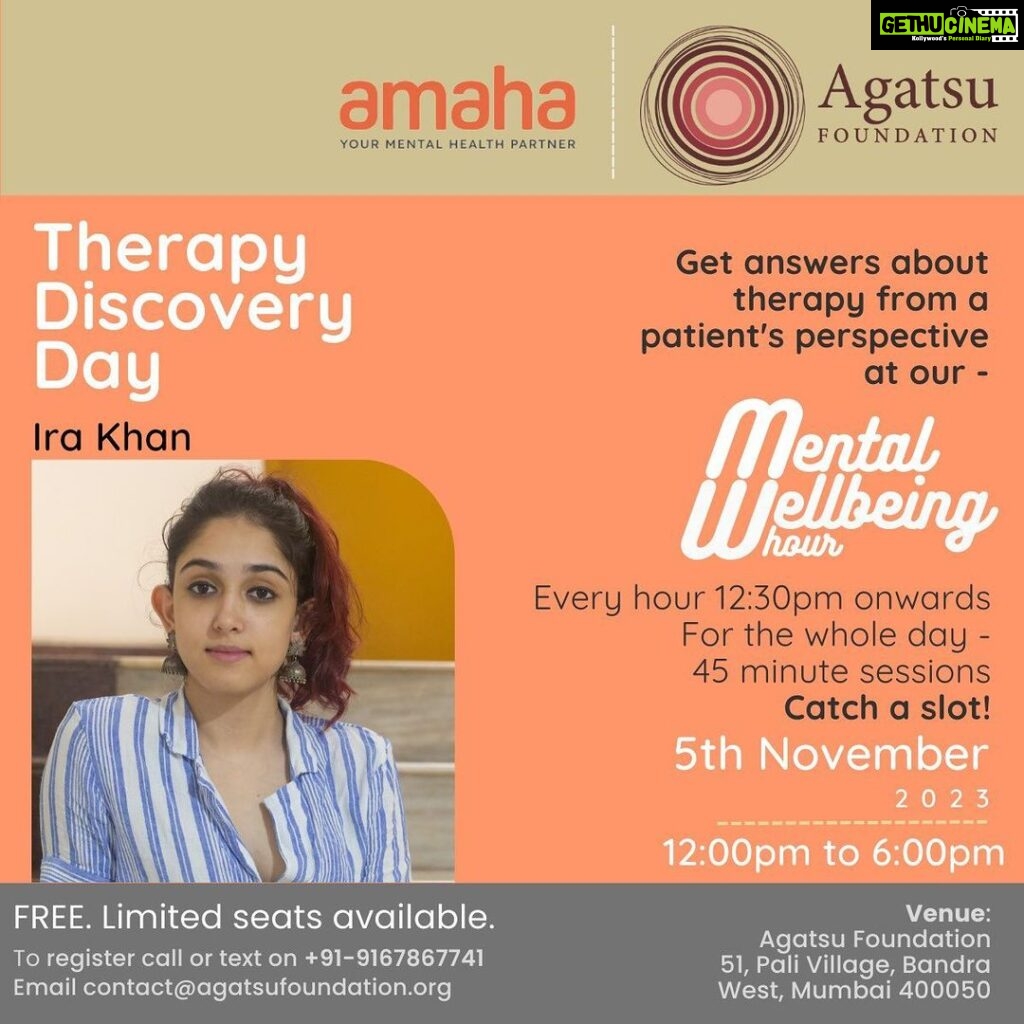Ira Khan Instagram - Have you ever wondered when you should go for therapy? Why you should go for therapy? How does therapy work? FOR THE WHOLE DAY ON SUNDAY, 5TH NOVEMBER, we are conducting Mental Wellbeing Hour every hour from 12:30pm onwards to answer some of these questions! Catch your slot before they run out! Link in our bio to register! #mentalhealthawareness #mentalwellbeing #mentalhealth #therapy #why #how #when #askforhelp #answers #questions #sunday #free #getinformed #howdoestherapywork #therapyworks #selfawareness #resilence #communication #humanconnection #bandra #november #community #communitycenter #mumbai Pali Village, Bandra West