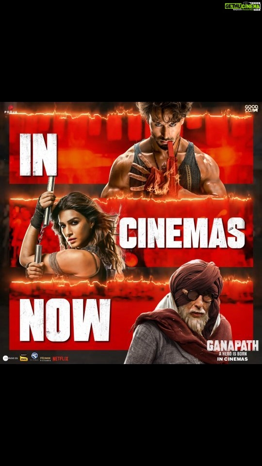 Jackky Bhagnani Instagram - Experience #Ganapath ka BIG action on the BIG screens. In cinemas now! Book your tickets now - Link In Bio @amitabhbachchan @vashubhagnani @tigerjackieshroff @kritisanon #VikasBahl @deepshikhadeshmukh @pooja_ent @virajsawant #GoodCo @slglobal001 @zeemusiccompany @elliavrram @ziadmbakri @official.girishkulkarni @rahman_actor @shruthymenon @jameel.mumbai @pvrpictures