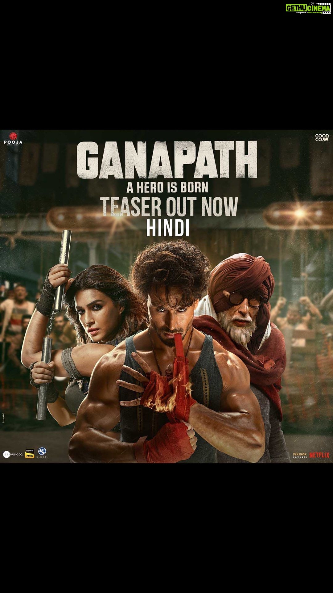 Jackky Bhagnani Instagram - Intezaar ka waqt khatam hua… aa gaye hain hum aapko apni duniya main le jaane… #Ganapath in cinemas this Dussehra, 20th Oct #GanapathTeaser @amitabhbachchan #vikasbahl @virajsawant #GoodCo @slglobal001 @zeemusiccompany @elliavrram @ziadmbakri @official.girishkulkarni @rahman_actor @shruthymenon @jameel.mumbai @pvrpictures