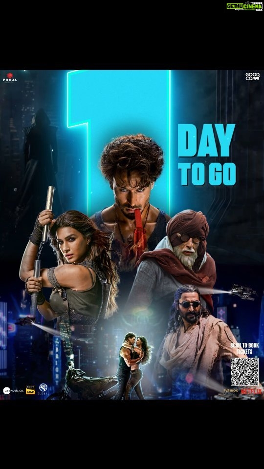 Jackky Bhagnani Instagram - Get ready to step into the world of #Ganapath tomorrow. Book your tickets now! @amitabhbachchan @vashubhagnani @tigerjackieshroff @kritisanon #VikasBahl @deepshikhadeshmukh @pooja_ent @virajsawant #GoodCo @slglobal001 @zeemusiccompany @elliavrram @ziadmbakri @official.girishkulkarni @rahman_actor @shruthymenon @jameel.mumbai @pvrpictures