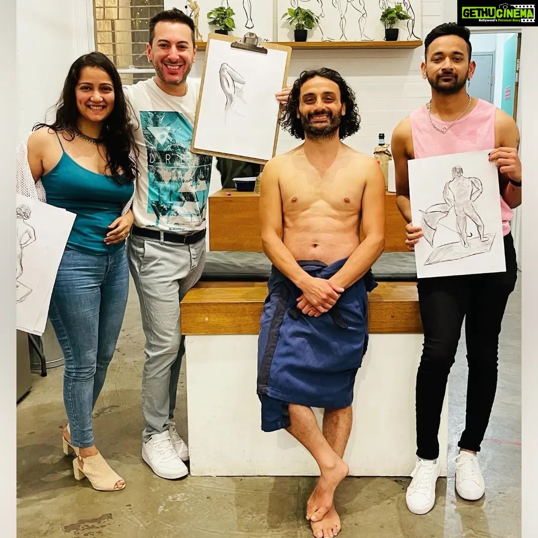 Jinal Belani Instagram - "The arts can have a liberating effect on people" For a long time, I was fascinated by the concept of 'Sip and Paint'... Luckily, I got to know through @iamjuzlazy that something like this does happen in Sydney. I was excited... but here was the catch, the only time I could accommodate it in my 'constantly on the toes trip' was the time when they taught Figure drawing (Nude Sketch). The idea was a little out of my comfort zone but I definitely wanted to attend. So today, I tried my hands on a Charcoal sketch for the First time.. I tried to do a Figure Drawing for the first time and My long time fascination with the concept of Sip and Paint also got fulfilled. Pleased... am I ? - Very much But more than that, it felt LIBERATING :) Thank you @dearsign_art for being a wonderful teacher. I wish to attend more classes and hopefully one day I can sketch like you. Thank you @iamjuzlazy for such a lovely experience 🤍🤗