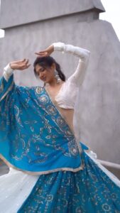 Jolly Rathod Instagram - 🤍🤍🤍💙💙💙

Wearing : @myamyraah 
Jewellery : @the_beta_girl 
Hair : @divya_makeover_27 
Shot by : @illuminatepixels

#style #fashion #garba #navratri #jollyrathod #jollyrathodgarba