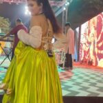 Jolly Rathod Instagram - The place where I come alive… Stage…💚💚 Wearing : @myamyraah Jewellery : @the_beta_girl & @aayrabespokejewellery Styled by : @stylebystutea Makeup and Hair : @divya_makeover_27 #jollyrathod #jollyrathodlive #jollyrathodgarba Ahmedabad, India